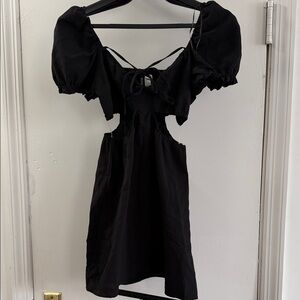 H&M Black Puff-Sleeve Cutout Mini Dress